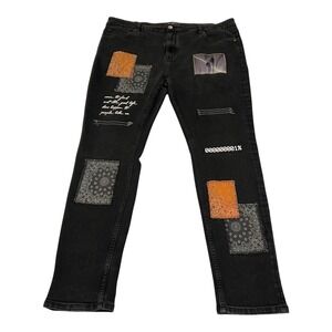 Serenede Jeans Men's Size 44 Black Patch‎ Distressed Skinny Cotton Blend